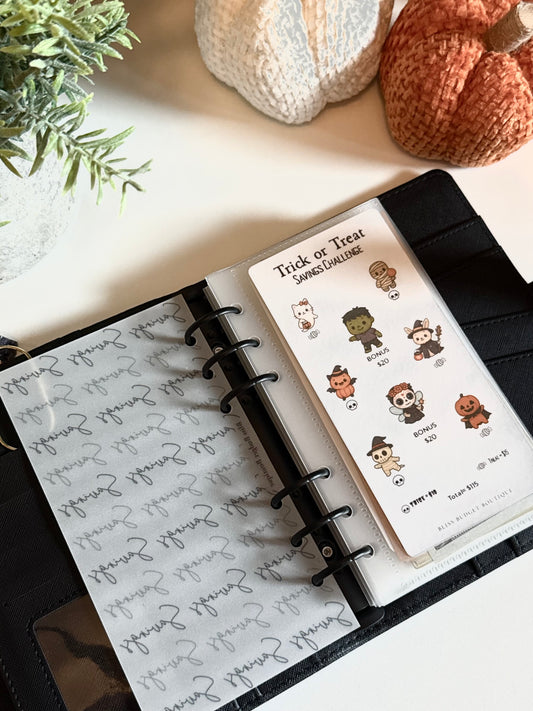 Halloween savings challenge in binder
