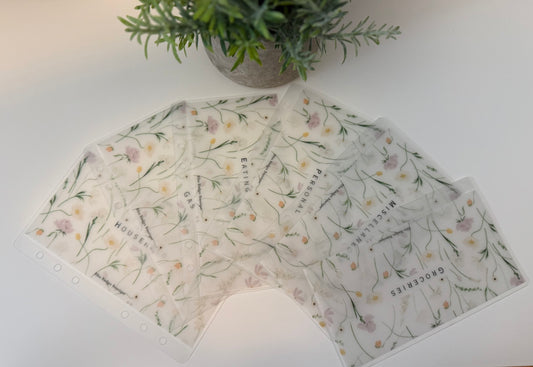 Wildflowers Matte Vellum Cash Envelopes- Set of 6 preset categories