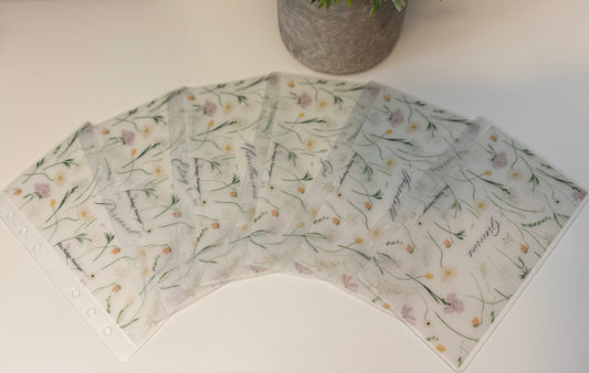 Wildflowers Matte Vellum Cash Envelopes- Set of 6 preset categories